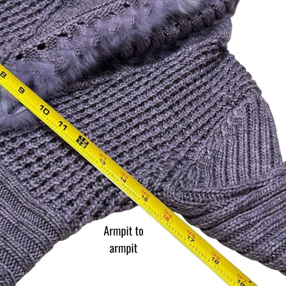 Sioni Purple Wool Blend Rabbit Fur Trim Floral Cozy Knit Cardigan Holiday M - Picture 11 of 12